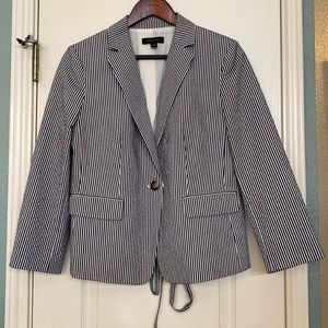 Navy blue and white striped seersucker blazer. Ann Taylor. Size 10. Like new